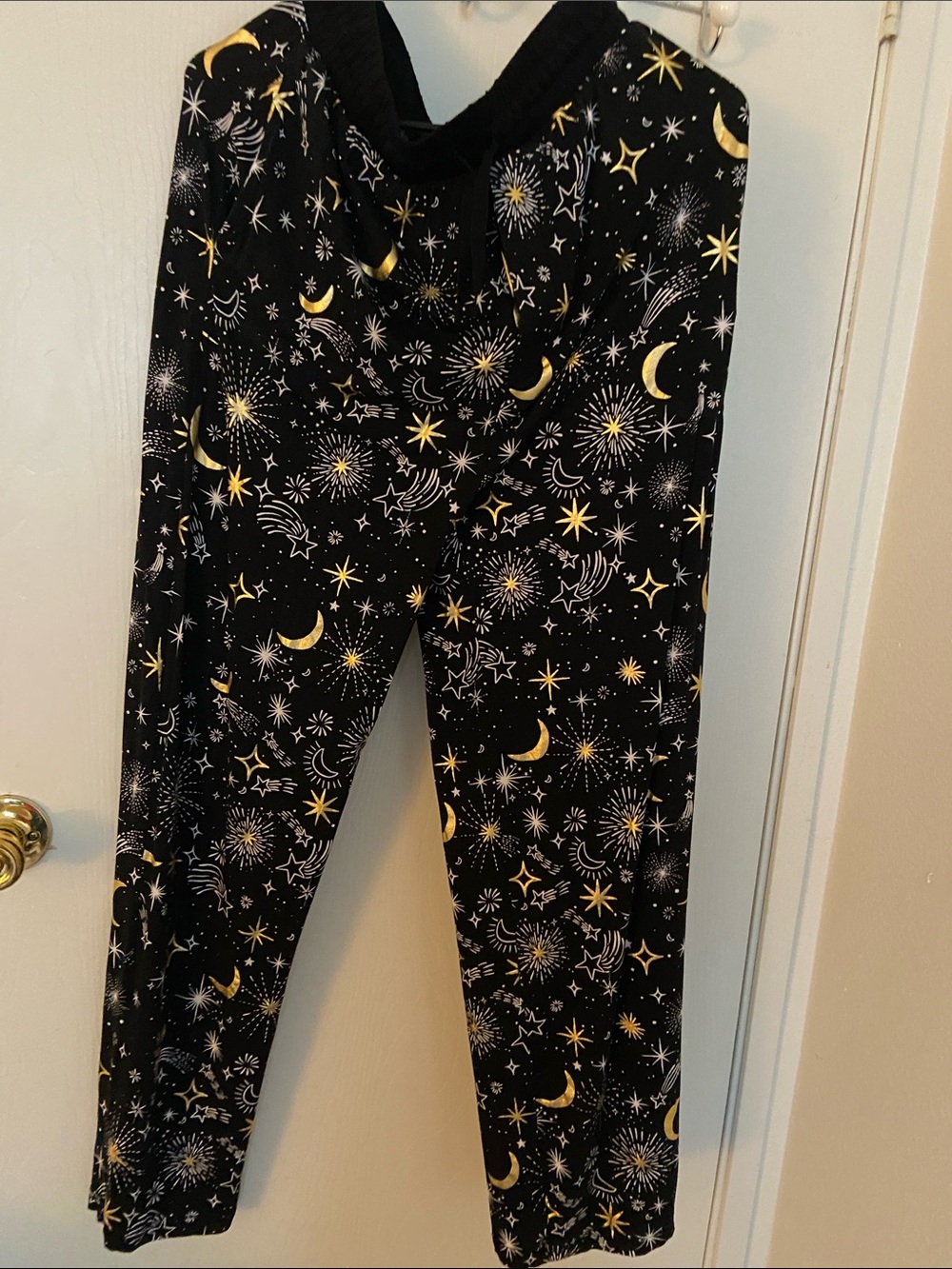 Little Sleepies Black Pajama Pants with Gold Moon & White Star Print
